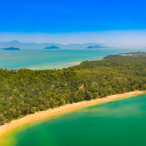 aerial panorama above Haven beach Buffalo gulf Koh Phayam