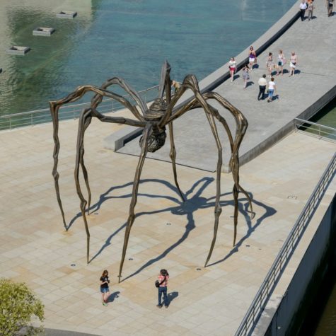 Giant spider sculpture in front of Guggenheim Bilbao museum