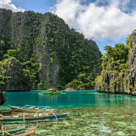 Philippine boats in the lagoon of Coron Island, Palawan, Philippines